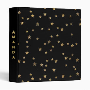 Confetti golden stars glitter shine elegant black binder