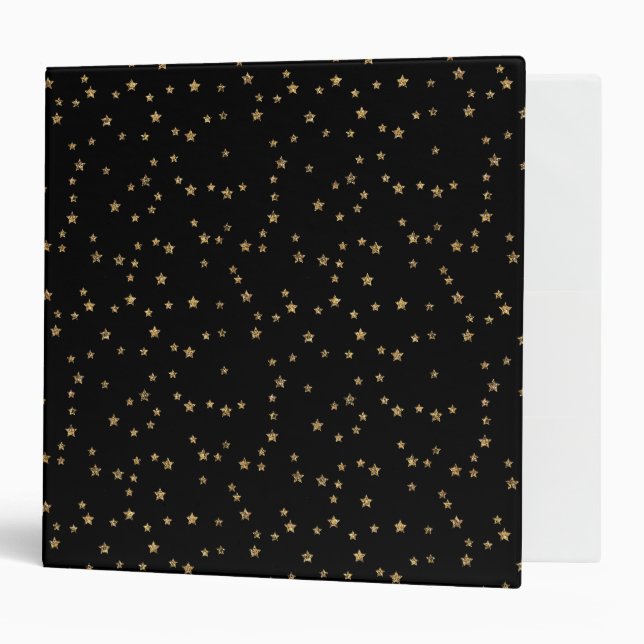 Confetti golden stars glitter shine elegant black  binder (Front/Inside)