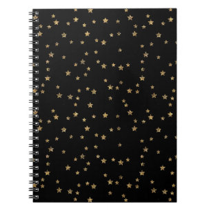 Confetti golden stars glitter shine elegant black  notebook