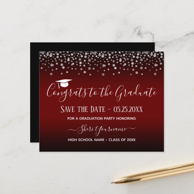Confetti Graduation Party Save the Date Invitation (Front/Back In Situ)