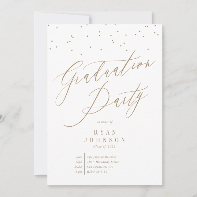 Confetti Graduation Party Script Gold Invitation (Front)