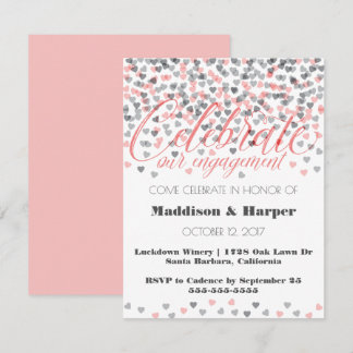Confetti Hearts Engagement Invitation
