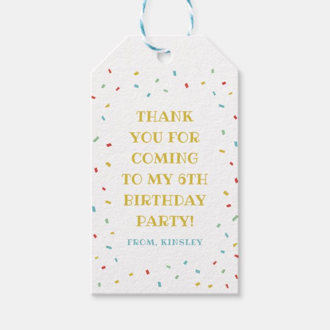 Confetti kids birthday party thank you gift tag (Front)