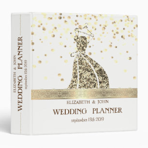 Confetti, Lace,Gold Glitter Dress Bridal Planner Binder