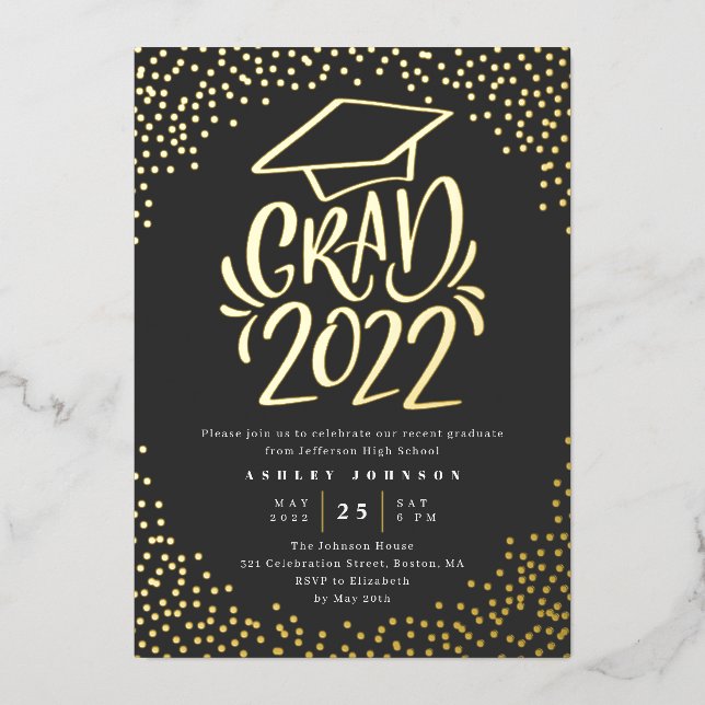 Confetti Lettered Grad 2022 Graduation Party Black (Front)