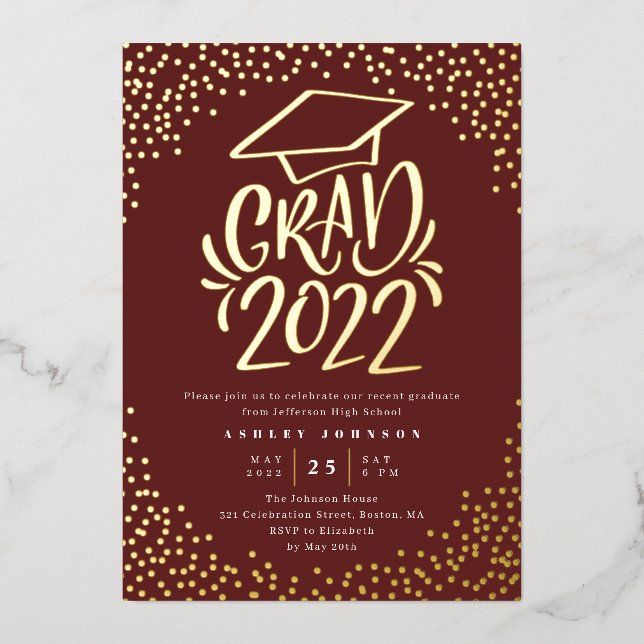 Confetti Lettered Grad 2022 Graduation Party Red (Front)