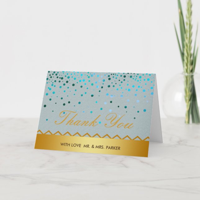 Confetti Linen Gold Glitter Faux Wedding Thank You (Front)