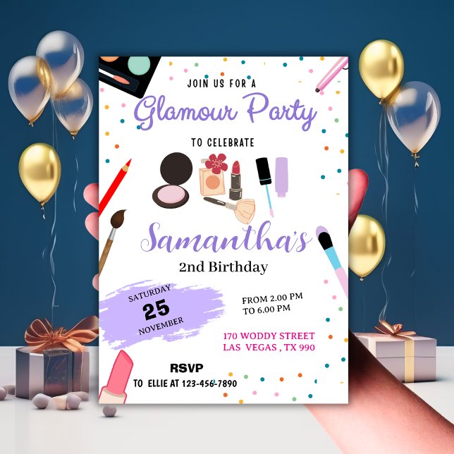 Confetti & Makeup Glamour Party Birthday  Invitation (Confetti & Makeup Glamour Party Birthday Invitation
)