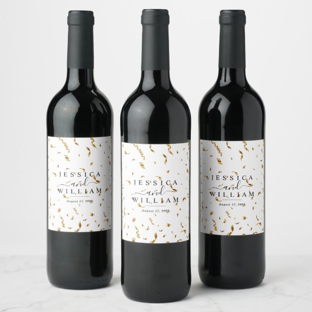Confetti Minimalistic Elegant Wedding  Wine Label (Bottles)