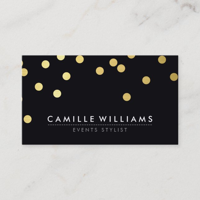CONFETTI modern cool dot pattern gold foil black Business Card (Front)