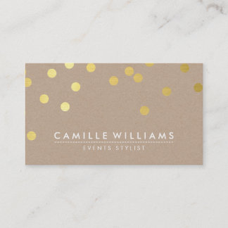CONFETTI modern cute dot pattern gold foil kraft Business Card