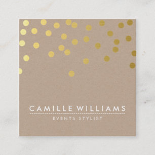 CONFETTI modern cute dot pattern gold foil kraft Square Business Card