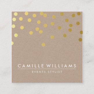 CONFETTI modern cute dot pattern gold foil kraft Square Business Card