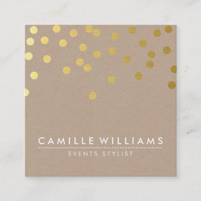 CONFETTI modern cute dot pattern gold foil kraft Square Business Card (Front)