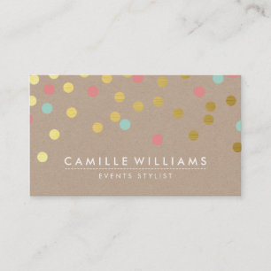 CONFETTI modern cute pattern gold coral mint kraft Business Card