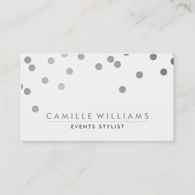 CONFETTI modern cute polka dot pattern silver foil Business Card (Front)