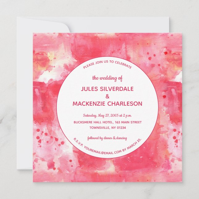 Confetti Modern Pink Watercolor Wedding Invitation (Front)