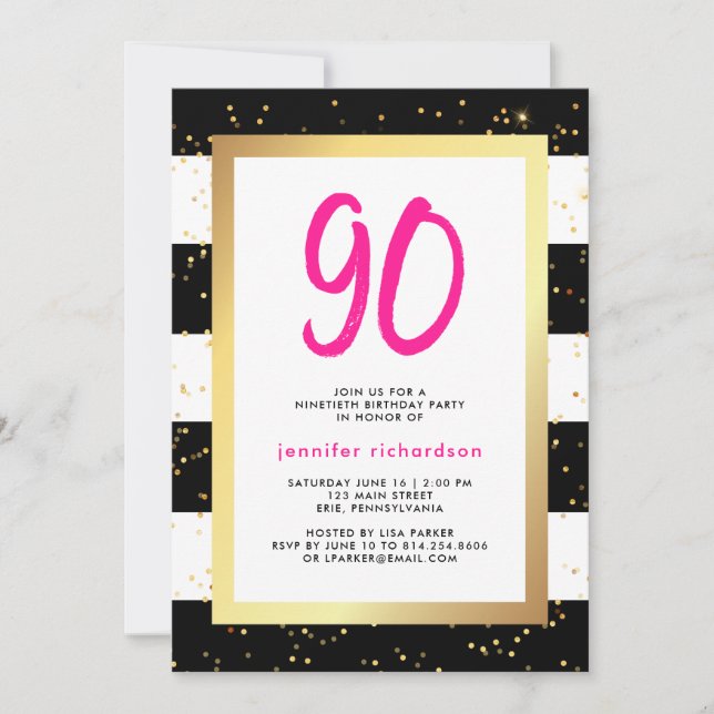 Confetti moderne| Invitation à la fête du 90e anni (Devant)