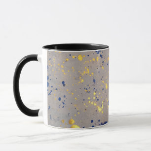 Confetti Mug in metallic gold, blues, and black.