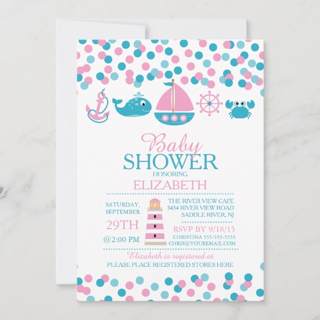 Confetti Nautical Girls Baby shower Invitation (Devant)