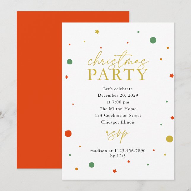 Confetti Noël Fête Invitation (Devant / Derrière)