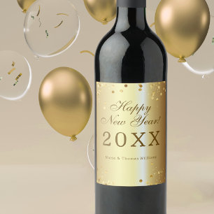 Confetti on a Shiny Glam Gold Metallic New Year  Wine Label