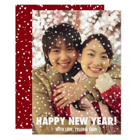 Confetti Overlay Happy New Year Holiday Vertical Card