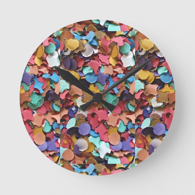 Confetti Party Carnival Colourful Paper Funny Round Clock (Front)