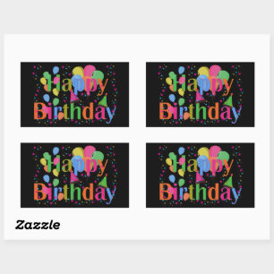 Confetti, Party Hats & Balloons Birthday Black Sticker