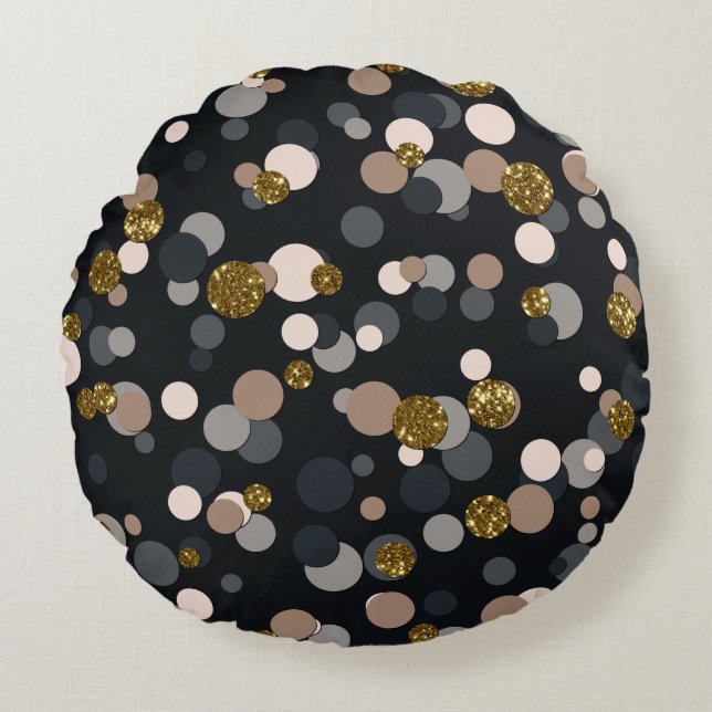 Confetti Peach, Maple, Grey and Gold Glitter Round Pillow (Front)