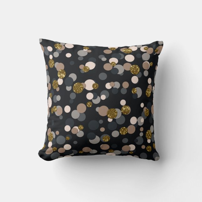 Confetti Peach, Maple, Grey and Gold Glitter Throw Pillow (Front)