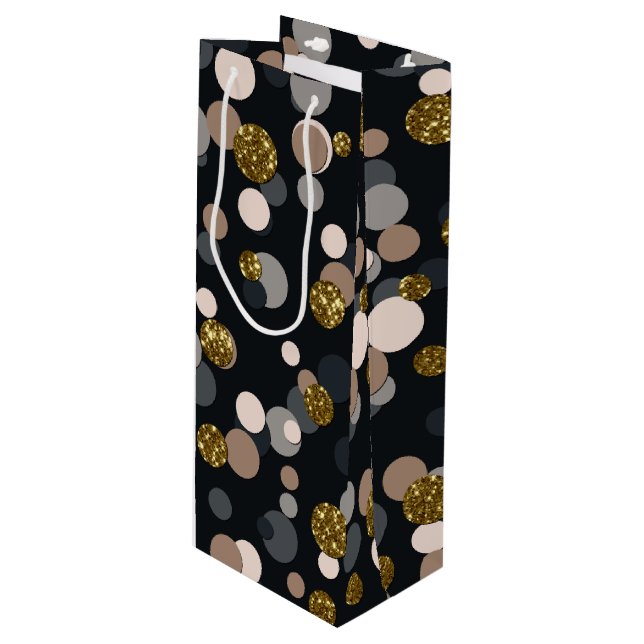 Confetti Peach, Maple, Grey and Gold Glitter Wine Gift Bag (Front Angled)