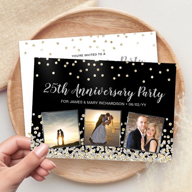 Confetti Photo Collage 25th Anniversary Party Invitation (Confetti Photo Collage 25th Anniversary Party Invitation)