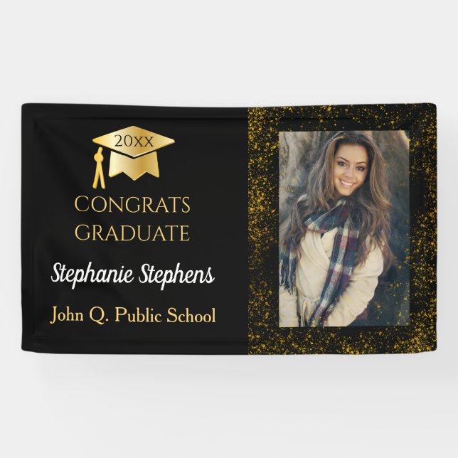 Confetti Photo Congrats Graduate Name | School Banner (Horizontal)