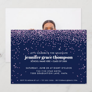 Confetti Pink and BLUE Photo Graduation Party Invitation