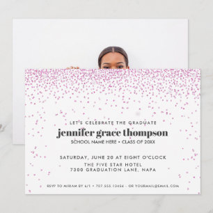 Confetti Pink and white Photo Graduation Party Invitation