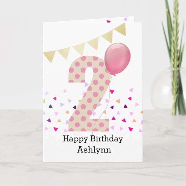 Confetti Pink Polka Dot Happy 2nd Birthday Card (Front)