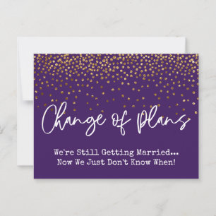 Confetti Purple Change of Plans Postponed Wedding Postcard
