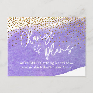 Confetti, Purple Change of Plans Postponed Wedding Postcard