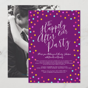 Confetti purple happily ever after wedding party invitation