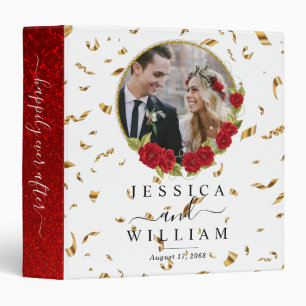 Confetti Red Elegant Wedding Custom Photo Album 3  Binder