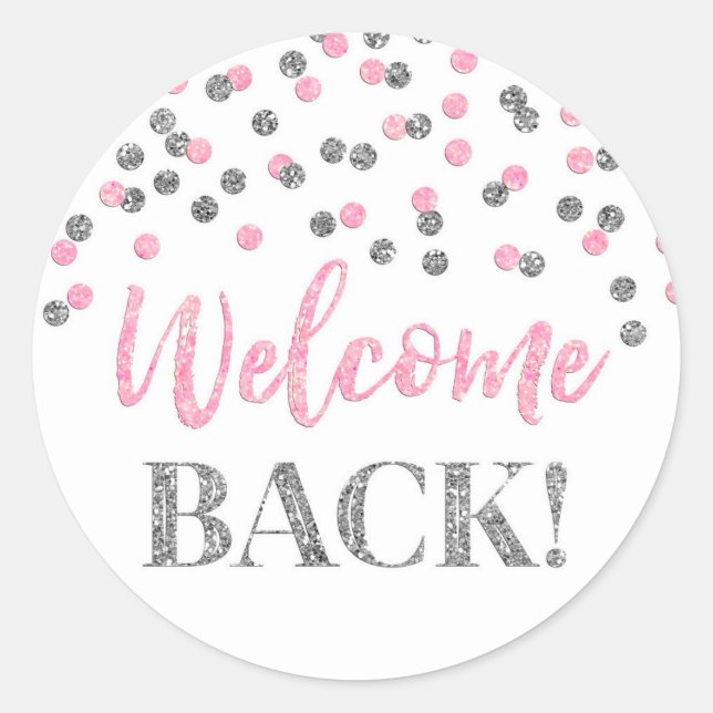 Confetti rose Argent Welcome Back Sticker rond (Devant)