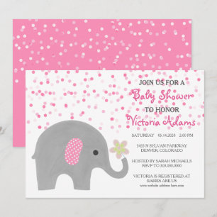Confetti rose Elephant Baby Girl Douche Invitation