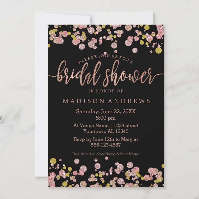 Confetti Rose Gold Bridal Showeuse Invitation (Devant)