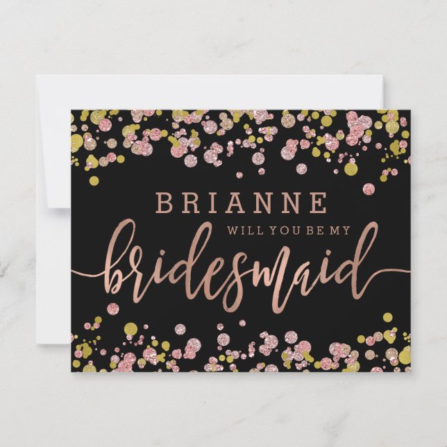 Confetti Rose Gold Will You Be My Bridesmaid Invitation (Front)