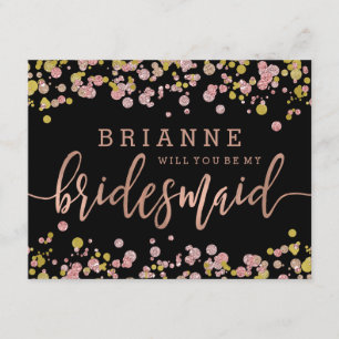 Confetti Rose Gold Will You Be My Bridesmaid Invitation