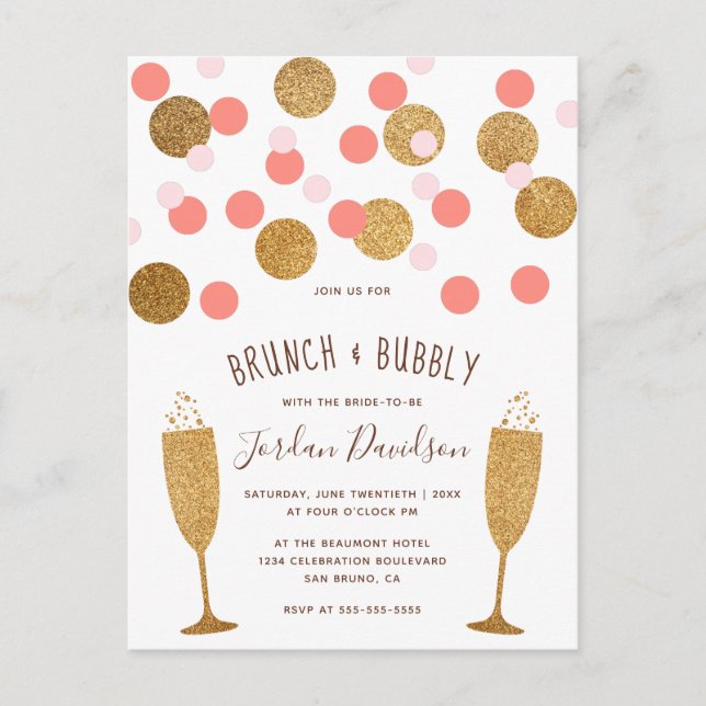 Confetti rose & or Brunch & Bubbly Invitations (Devant)