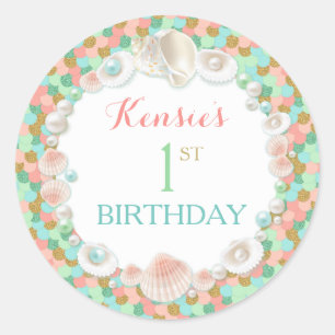 Confetti Sea Shells Coral Mint Peach Gold Classic Round Sticker