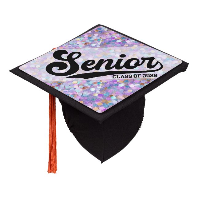 Confetti Senior Class of 2026 Script Design Graduation Cap Topper (Angled)