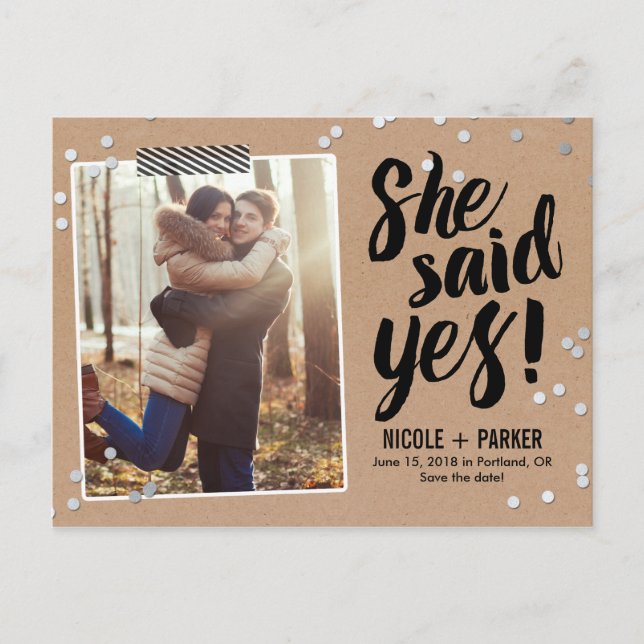 Confetti She Said Yes Save The Date Postcard (Front)